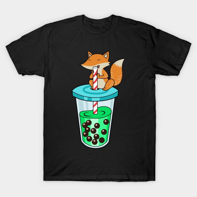 Bubble Tea Gift Women Fox Boba Tea Gift Kids Fox T-Shirt by PomegranatePower